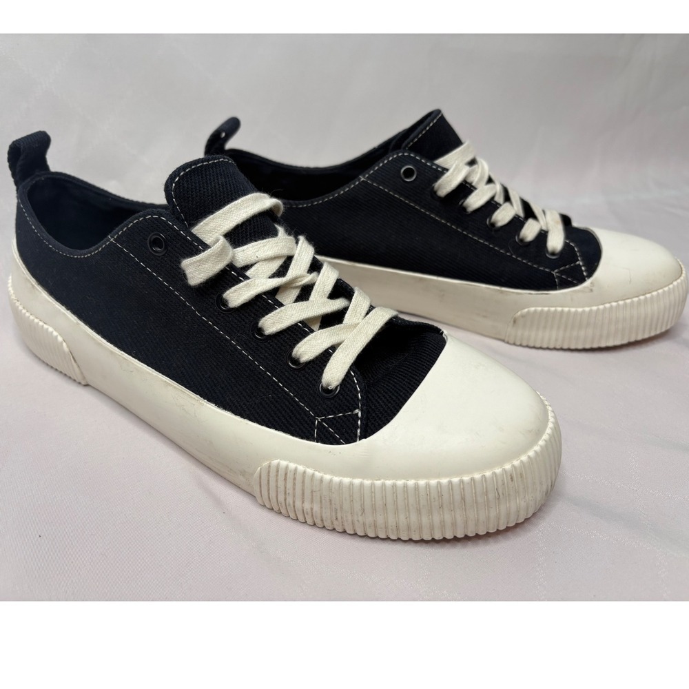 COS Mens Black Canvas Low Top Sneakers 10 Ribbed Sole Scandi Versatile Unique